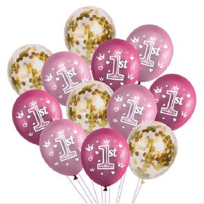 Set de 12 baloane 1st Birthday, culori metalice, ghirlanda, Multicolor, JMB-BBL6030