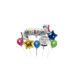 pentru o ghirlanda se folosesc 7 crengute Set de 7 baloane Happy birthday, culori metalice, ghirlanda, Multicolor, JMB-BBL6051