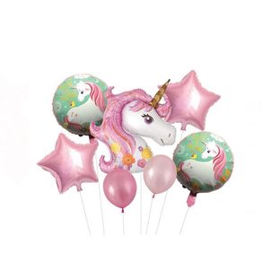 pentru o ghirlanda se folosesc 7 crengute Set de 7 baloane cu personaj Unicorn, culori metalice, ghirlanda, Multicolor, JMB-BBL6031
