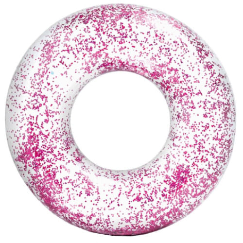 Colac gonflabil pentru inot transparent cu sclipici, SMARTIC®, 119 cm, roz