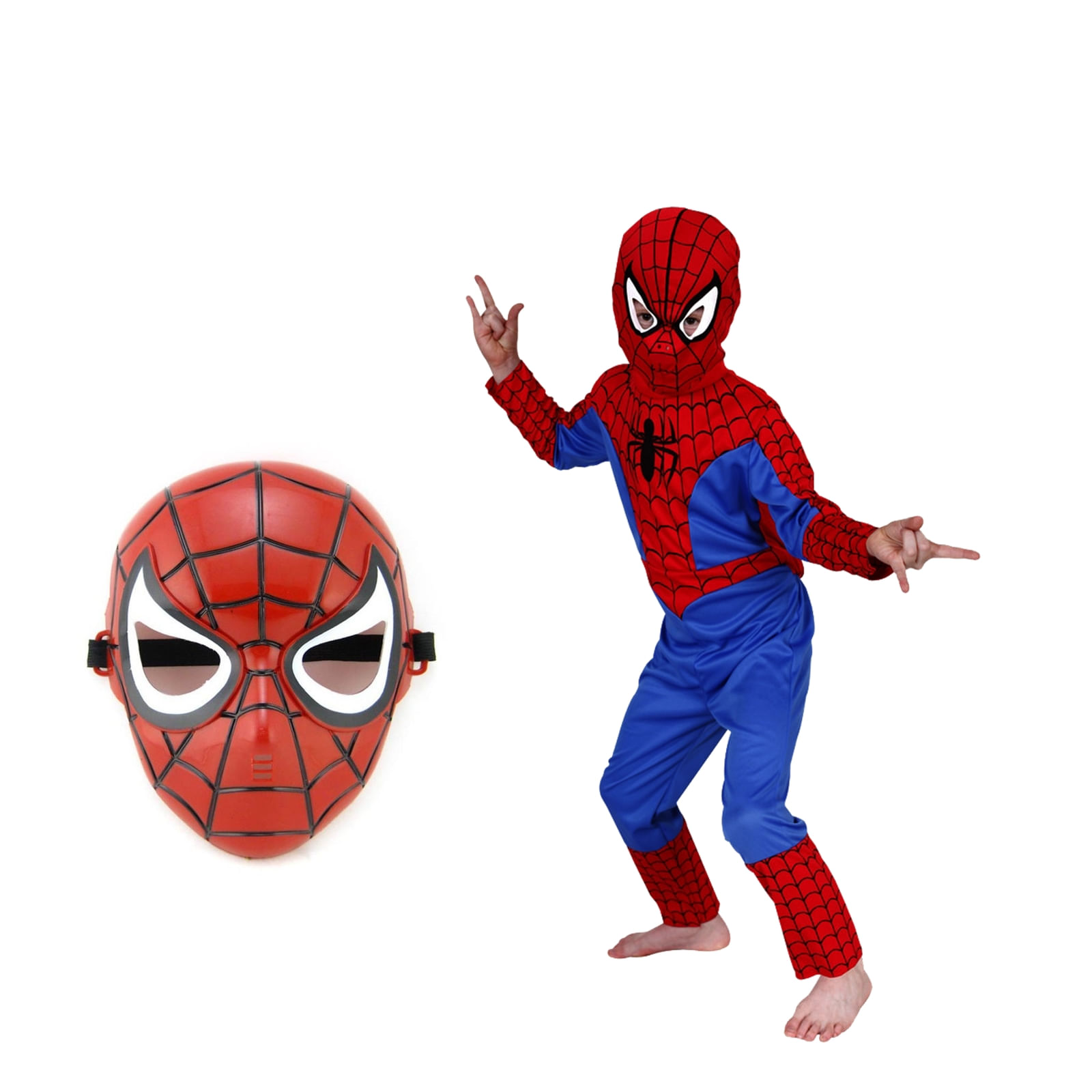 Set costum First Spiderman IdeallStore® pentru copii, 100% poliester, 100-110 cm si masca plastic