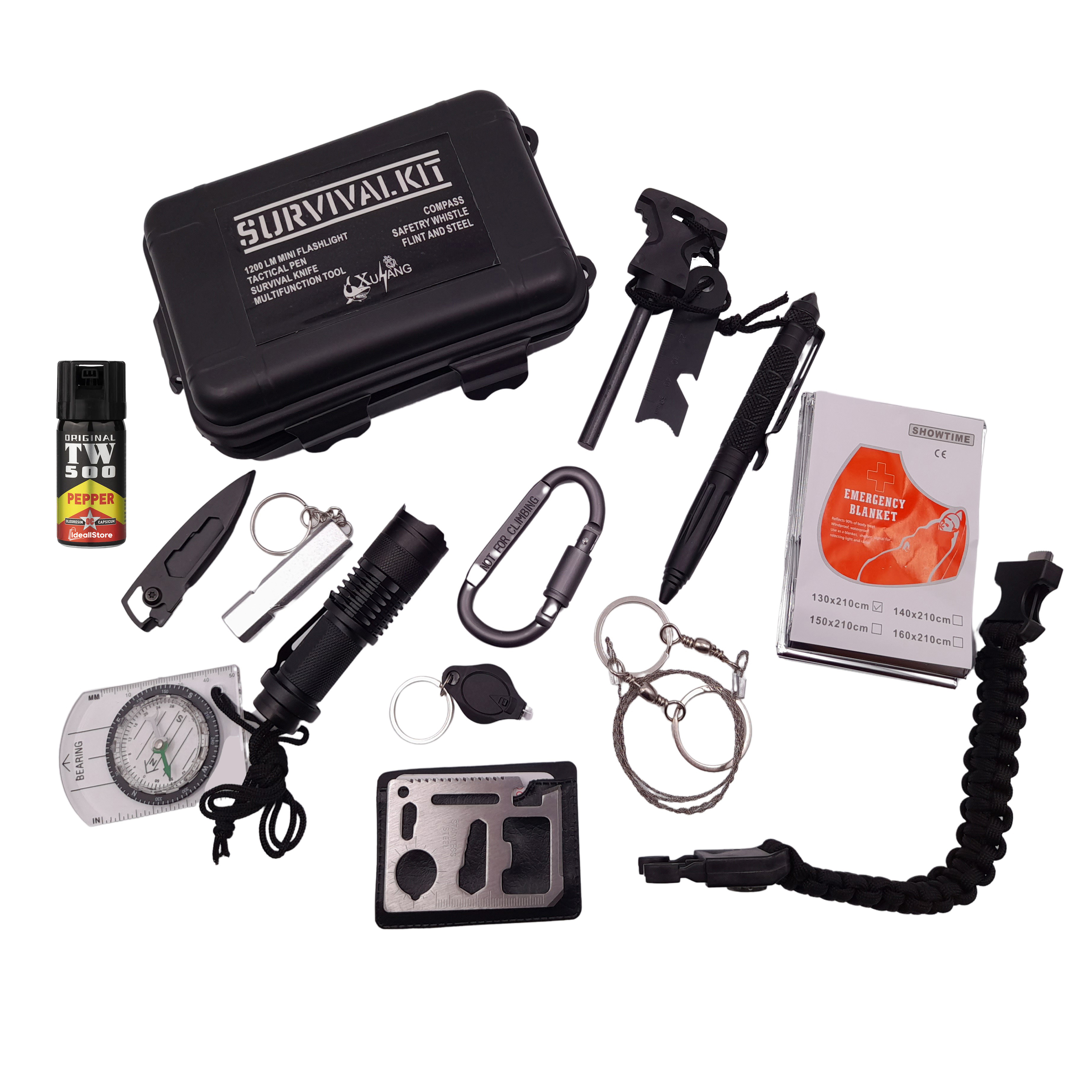 Kit supravietuire IdeallStore®, On Point, 13 elemente multifunctionale, negru