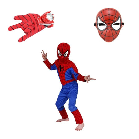 Set costum Spiderman IdeallStore, marimea L, 7-9 ani, masca si manusa cu lansator, rosu