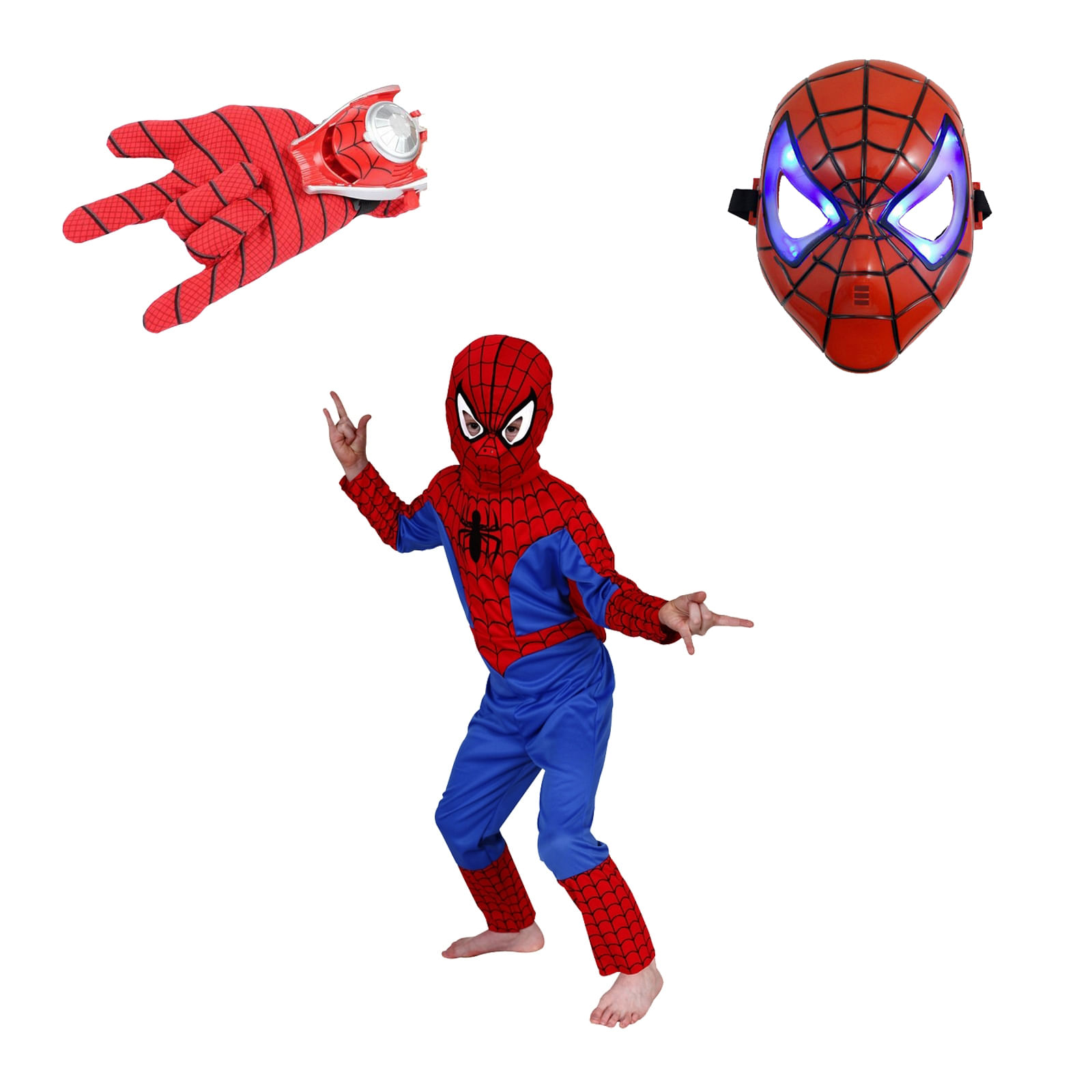 Set costum Spiderman marimea S, masca LED si manusa cu lansator