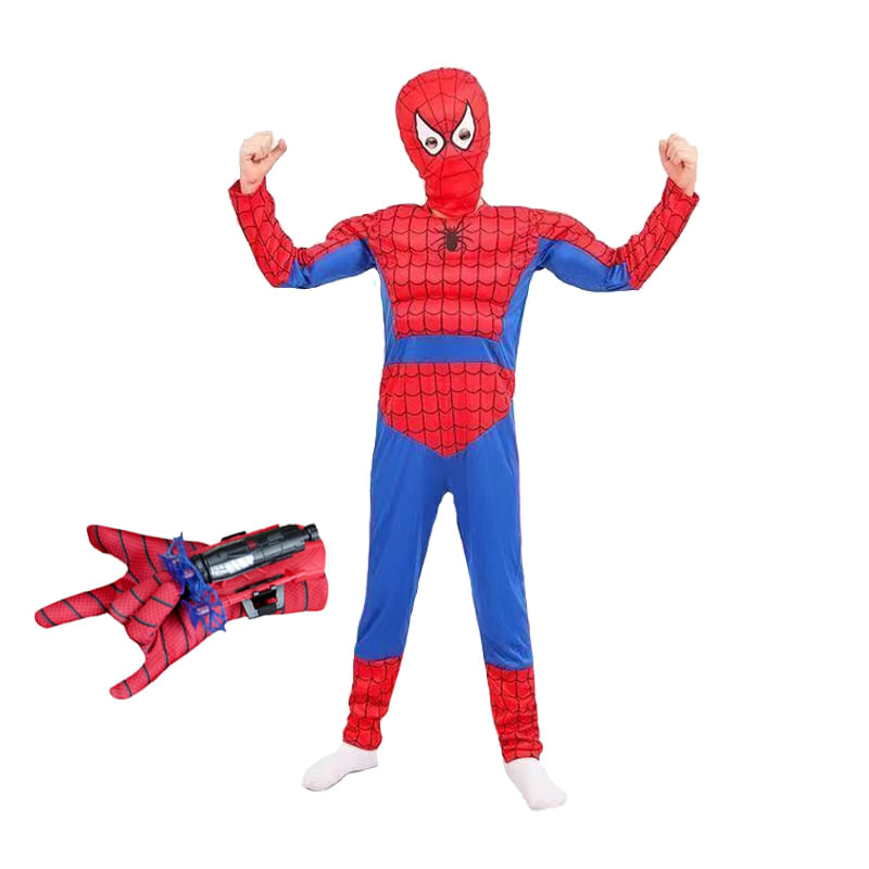 Set costum Ultimate Spiderman IdeallStore® pentru copii, 100% poliester, 110-120 cm, rosu si manusa cu ventuze