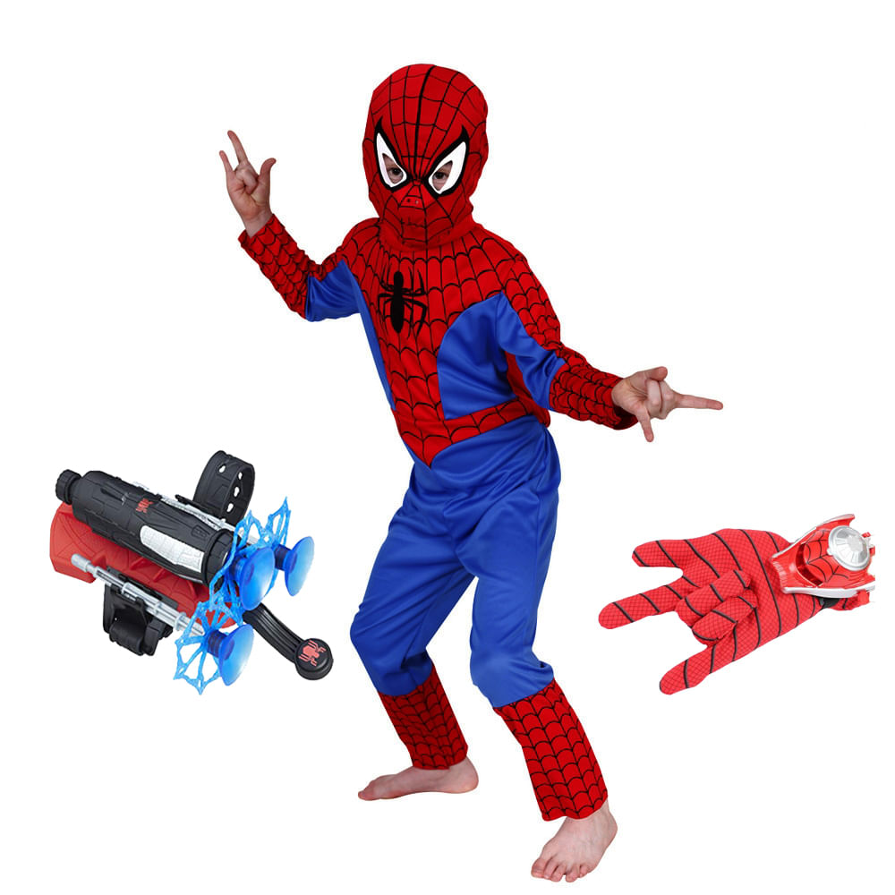 Set costum Spiderman L, 120-130 cm, lansator cu ventuze si manusa cu discuri