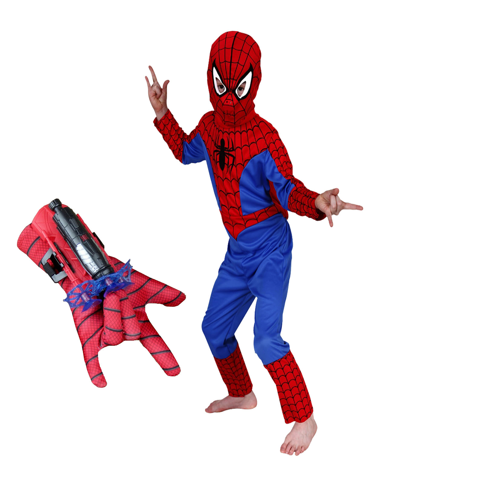 Set costum Spiderman, marime 5-7 ani, doua lansatoare si masca plastic LED, rosu - 4 | YEO