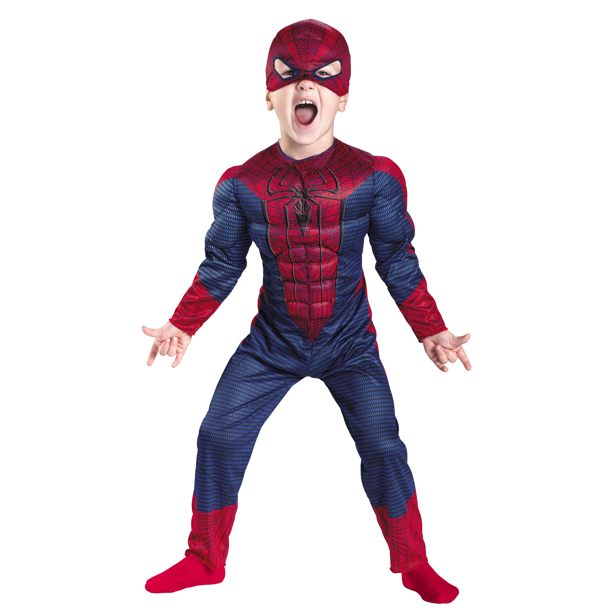 Set costum Spiderman cu muschi, pentru 7-9 ani, 2 lansatoare si masca plastic LED, rosu - 1 | YEO