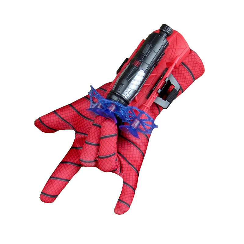 Set costum Spiderman, marime 7-9 ani, doua lansatoare si masca plastic LED, rosu