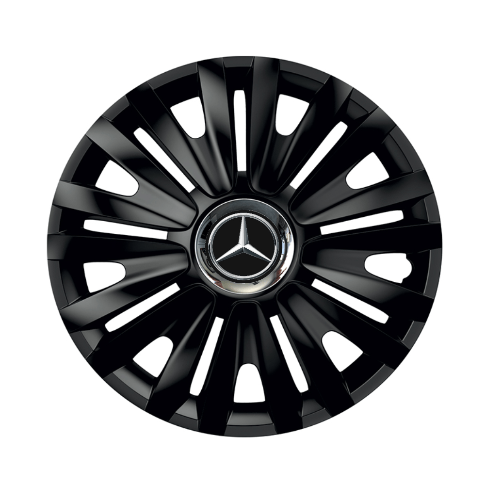 Set 4 capace roti Negre Cu Inel Cromat Royal R15 pentru gama auto Mercedes-Benz