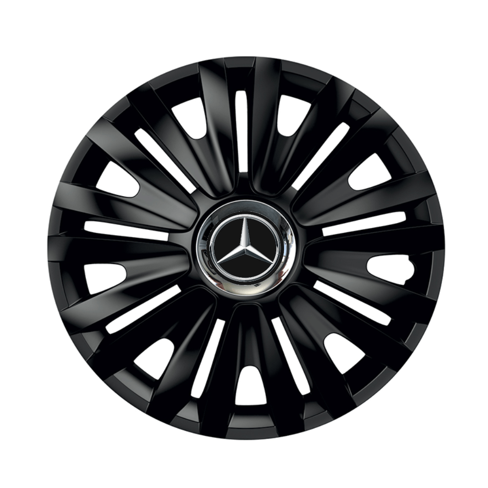 Set 4 capace roti Negre Cu Inel Cromat Royal R16 pentru gama auto Mercedes-Benz