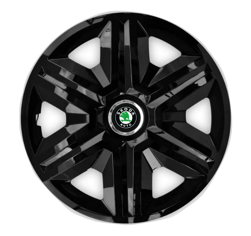 Set 4 capace roti hubcaps fast black R15 pentru gama auto Skoda