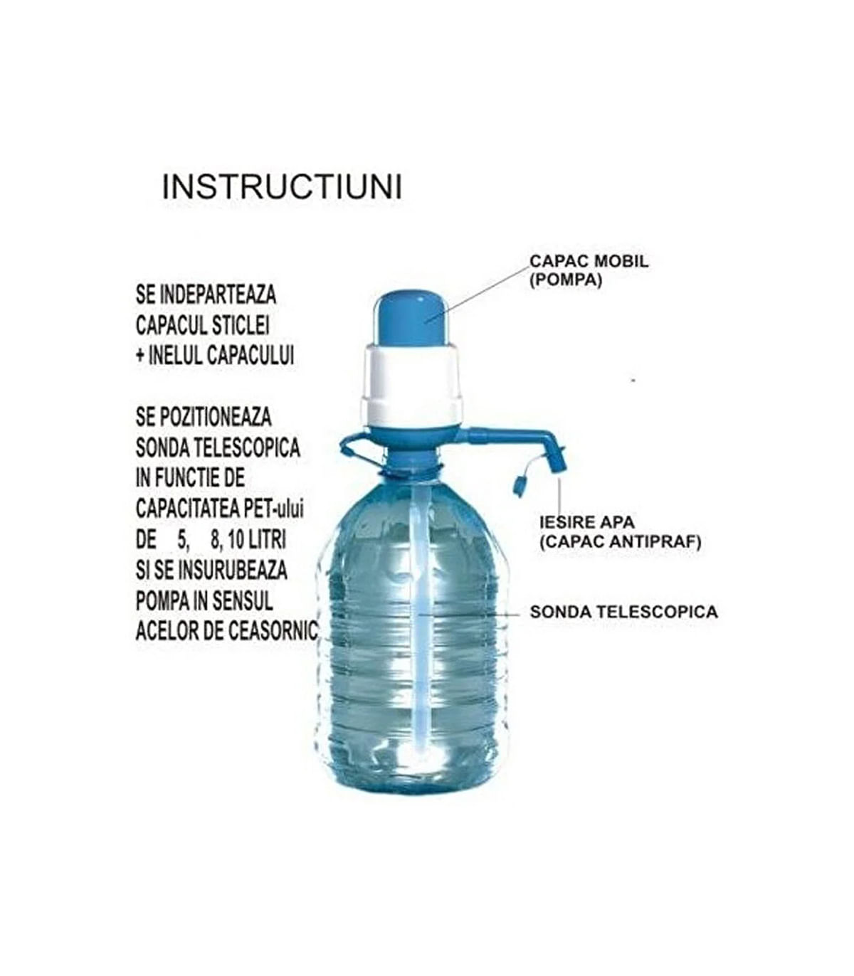 Pompa manuala  pentru bidon apa, 2.5 L - 10 L, albastru-alb - 4 | YEO