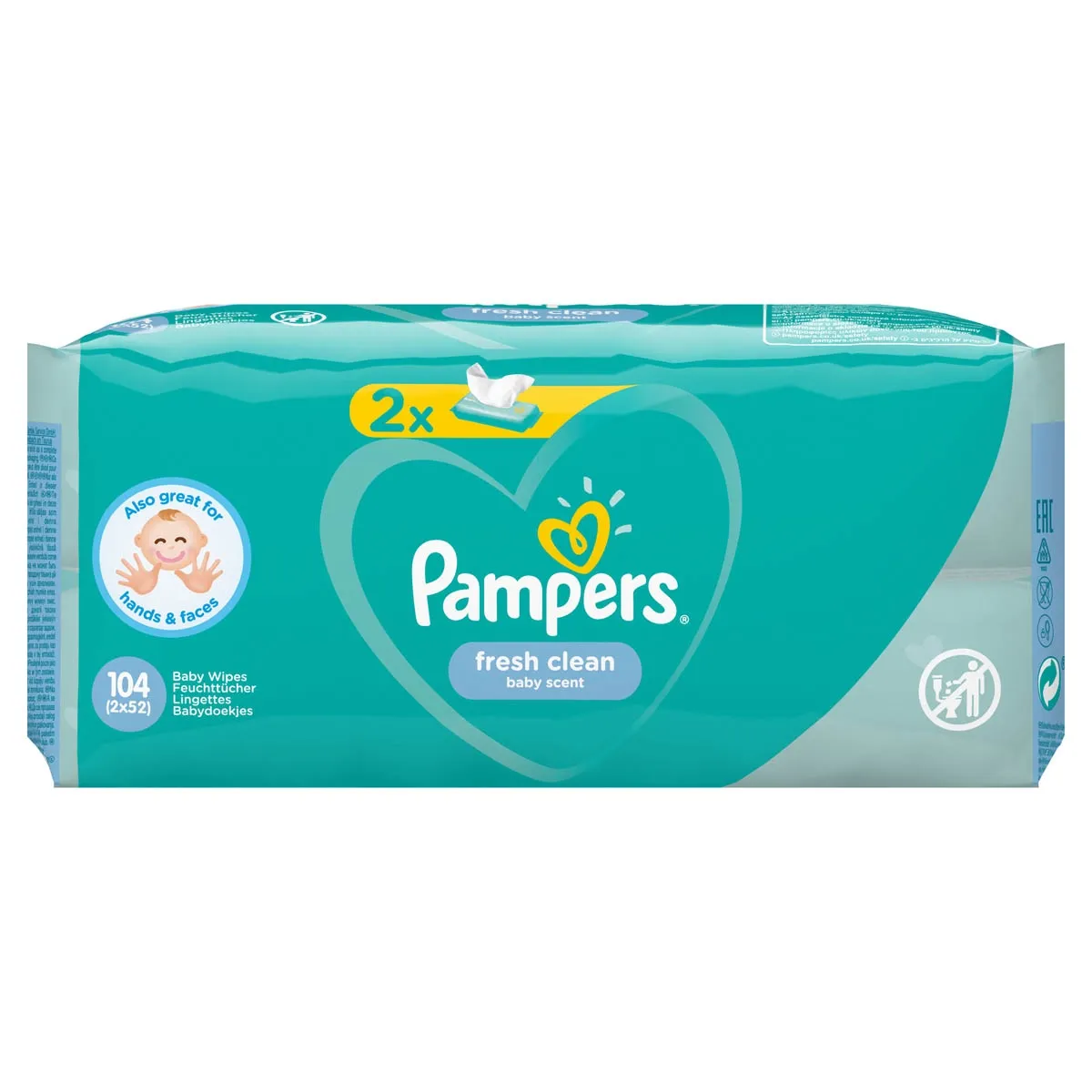 Pampers Fresh Clean, servetele umede pentru copii, 2x52 buc