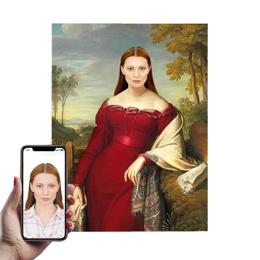 portret personalizat, Doamna in rosu