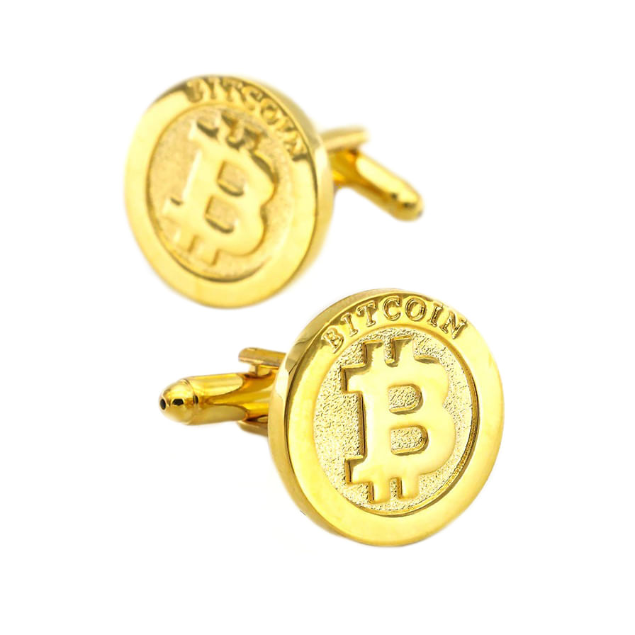 Butoni camasa, model Bitcoin, culoare auriu, 2 cm