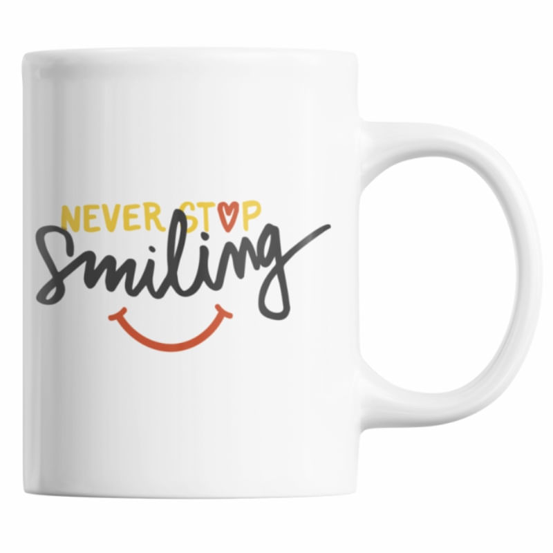Cana pentru birou, Priti Global, imprimata cu mesajul motivational "Nu inceta niciodata sa zambesti", 300 ml