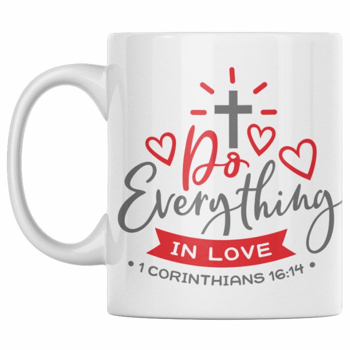 Cana cafea, Priti Global, din ceramica cu textul crestin " Tot ce faceti sa fie facut cu dragoste", 1 Corinteni 16:14, 300 ml