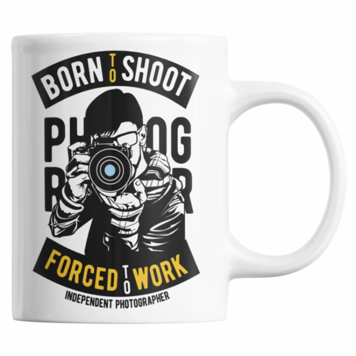 Cana cadou pentru fotografi, Priti Global, pentru pasionatii de poze, BORN TO SHOOT, FORCED TO WORK, 300 ml