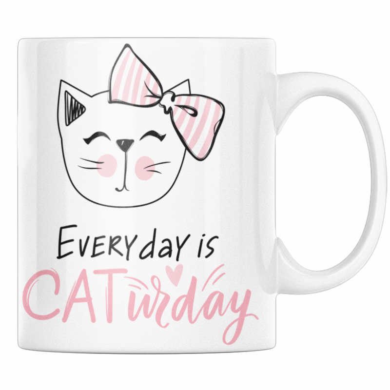 Cana personalizata amuzanta din ceramica, cadou inedit pentru iubita, Priti Global, imprimata cu pisica Every day is CATurday, 330 ml