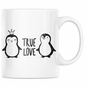 idei de cadouri pentru iubit de ziua lui Cana personalizata pentru iubit de ziua lui de nastere, Priti Global, Dragoste adevarata, imprimata cu pinguini, 330 ml