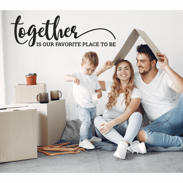 Sticker perete dormitor, Priti Global, familie, together is our favorite place to be, negru, 118 x 35