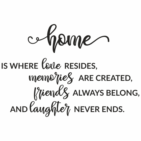 Stickere decorativ, Priti Global, home is where love resides, memories are created, friends always belong and laughter never ends, negru, 57 x 84