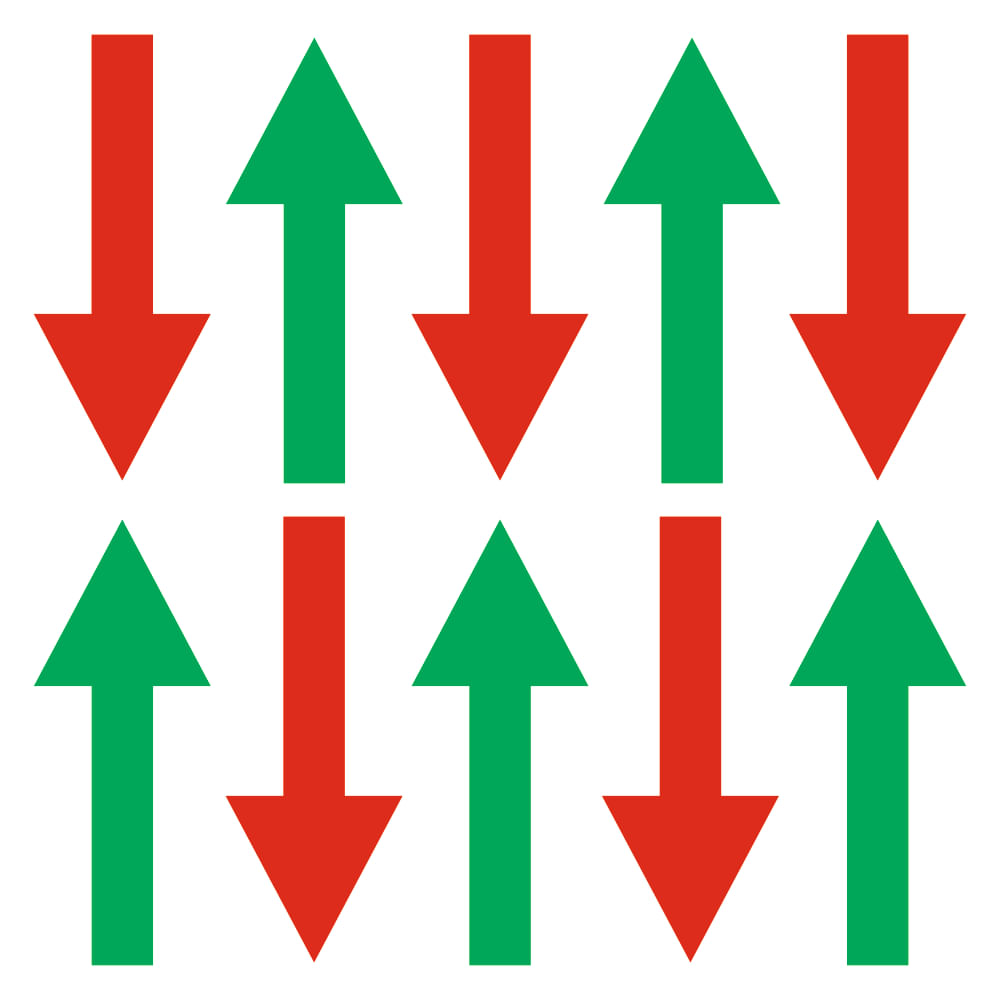 Set 10 sageti indicatoare Covid-19, pentru semnalizarea directiei, podea sau perete, Verde/Rosu, 9 x 23