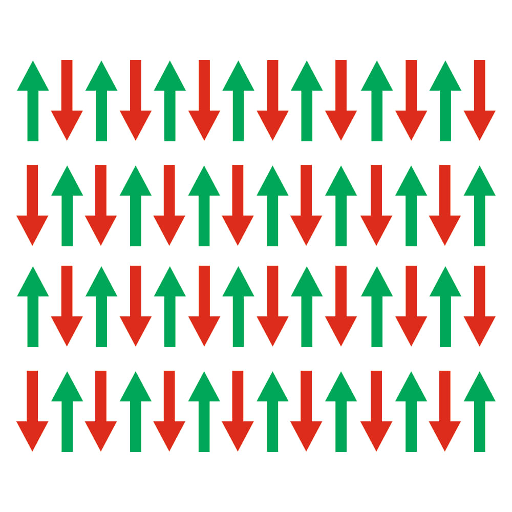 Set 56 sageti indicatoare Covid-19, pentru semnalizarea directiei, podea sau perete, Verde/Rosu, 9 x 23