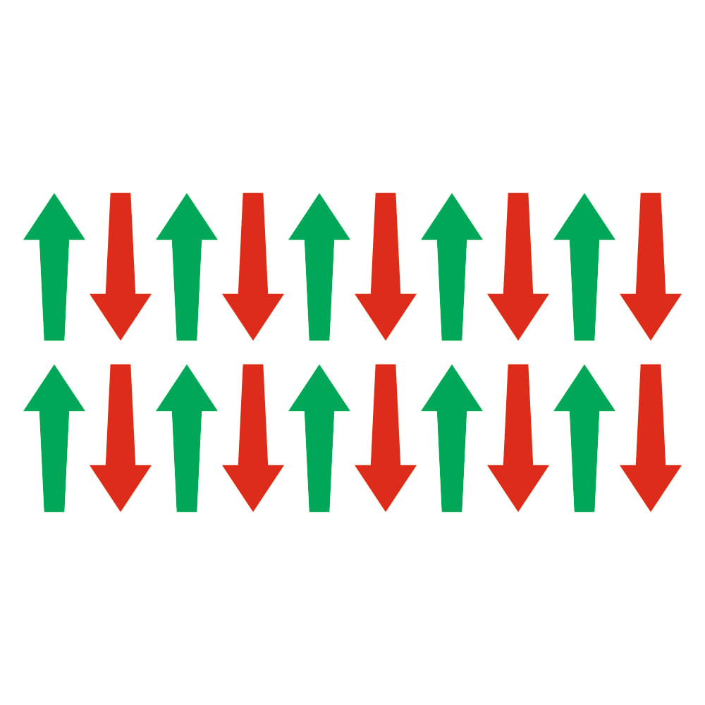 Set 20 sageti indicatoare Covid-19, pentru semnalizarea directiei, podea sau perete, Verde/Rosu, 9 x 22