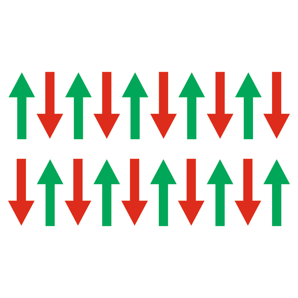 Set 20 sageti indicatoare Covid-19, pentru semnalizarea directiei, podea sau perete, Verde/Rosu, 9 x 23