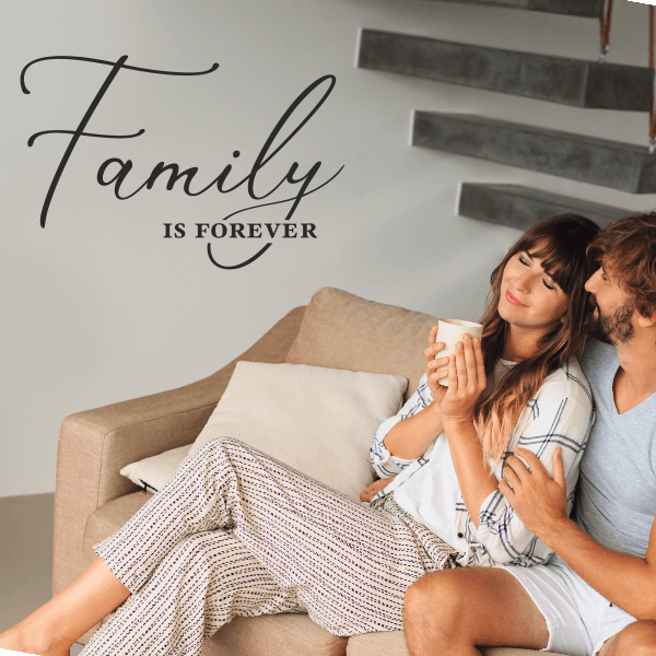 Sticker cu mesaj de dragoste, Priti Global, pentru familie, Family is forever, negru, 57 x 82