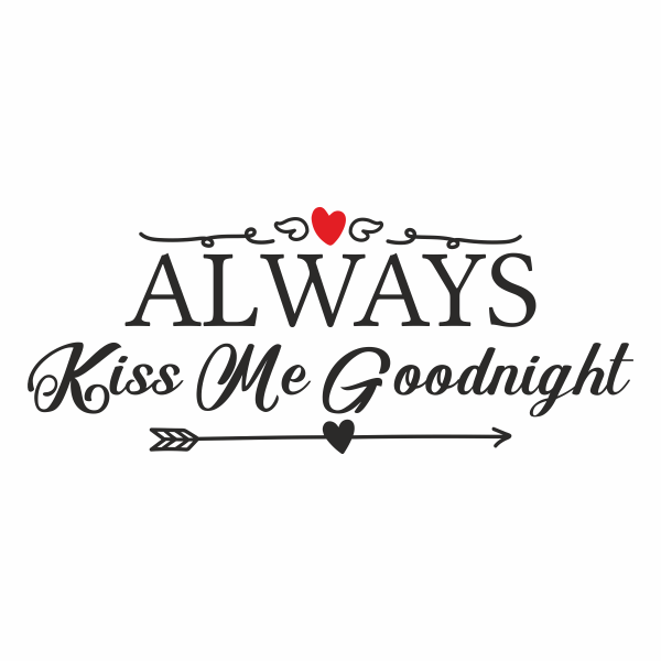 Sticker perete, Priti Global, cu mesaj de iubire, always, kiss me Goodnight, cu inimioare, negru-rosu, 119 x 48