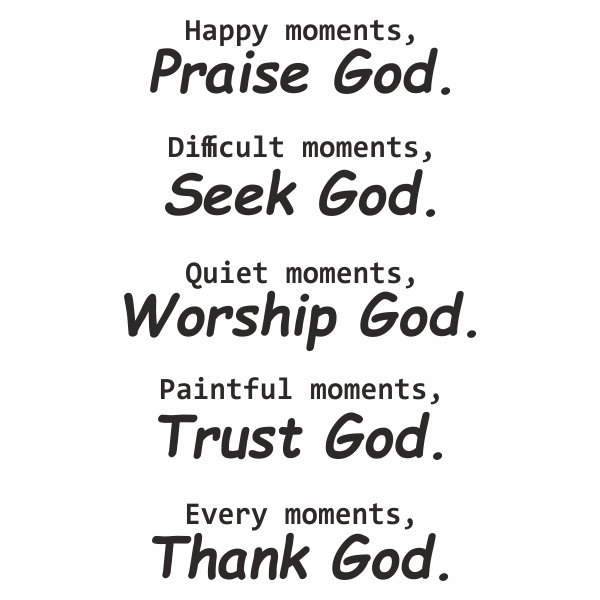 Sticker cu mesaj de incurajare crestin, Priti Global, happy moments - praise God, every moments - thank God, negru, 119 x 74