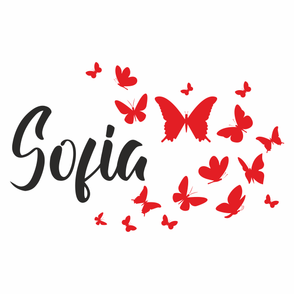 Sticker decorativ, pentru copii, Priti Global, cu fluturasi care zbor, personalizabil cu numele copilului, negru-rosu, 80 x 50