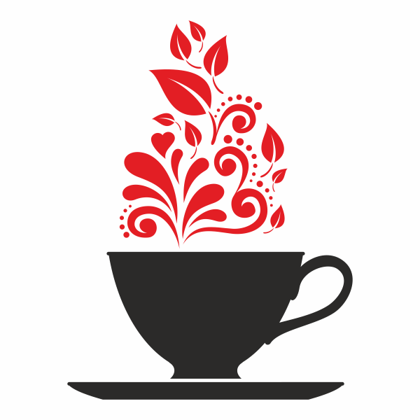 Sticker decorativ pentru bucatarie, ceasca de cafea cu flori, negru-rosu, 57 x 75
