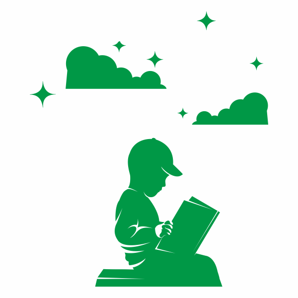 Sticker personalizabil cu numele copilului, Priti Global, baiat care citeste, pentru camera copilului, verde, 57 x 66