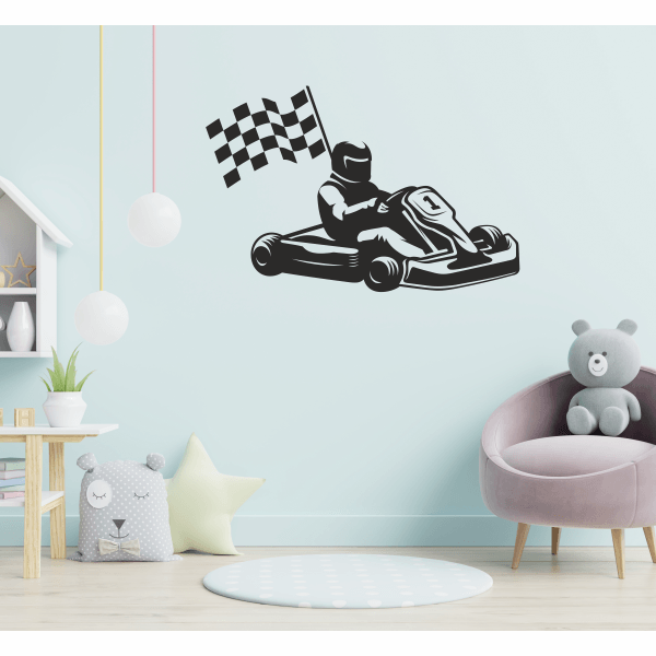 Sticker pentru perete, camera copilului, curse karturi, negru, 57 x 86
