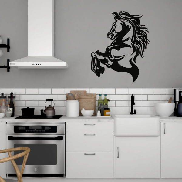Sticker cu cal, pentru perete, living sau bucatarie, negru, 57 x 70
