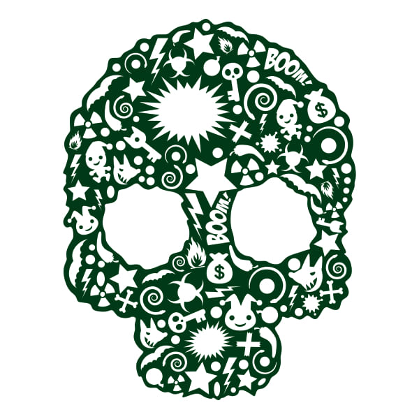 Set doua stickere auto skull, pentru usi sau capota, verde, 30 x 30