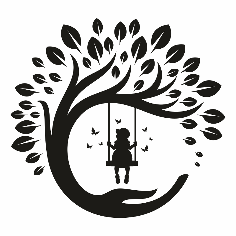 Sticker decorativ, copac cu leagan, copil si fluturasi, negru, 70 x 65