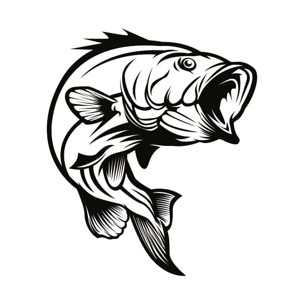 Sticker decorativ pentru pescuit, cu peste, negru, 57 x 67