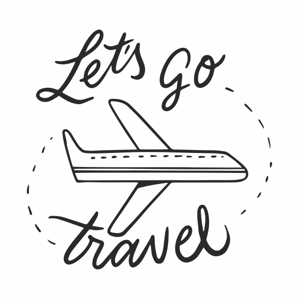 Sticker decorativ let\'s go travel, pentru perete, negru, 57 x 58