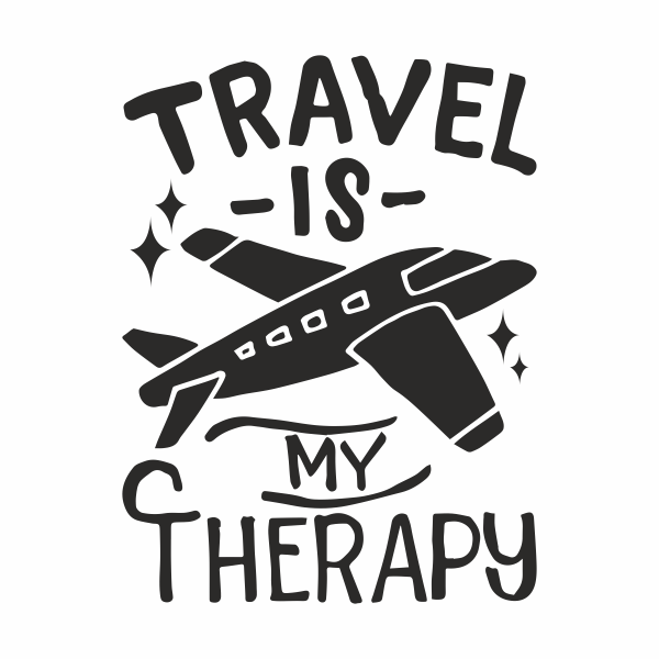 Sticker decorativ, cu mesaj, travel is my therapy, negru, 70 x 53