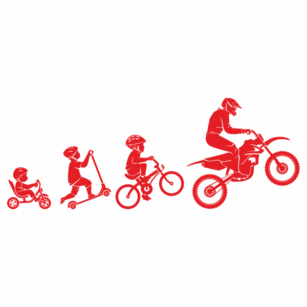 Sticker decorativ, Priti, pentru casa, evolutia motociclistului, de la copil la adult, Rosu 115x44