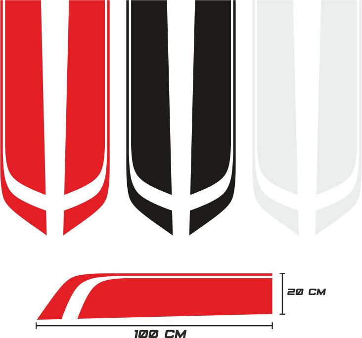 Set stickere auto, universal, pentru capota, Abarth, Rosu, 100 x 20