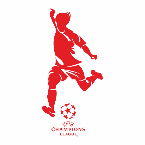 Sticker decorativ pentru perete, cu fotbalist, Uefa Champions League, Rosu, 117x55