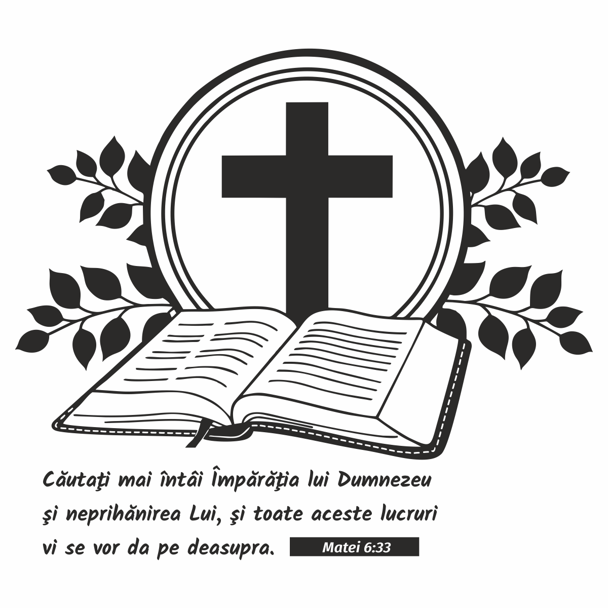 Sticker Decorativ, pentru perete, verset din Biblie, Matei 6:33, Citate si mesaje, negru, 97x86