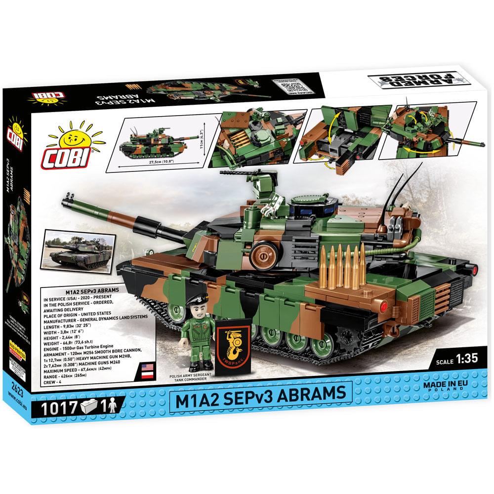 Set de construit Cobi M1A2 Abrams SEPv3 Polish Army, colectia Tancuri, 2623, 1017 piese - 1 | YEO