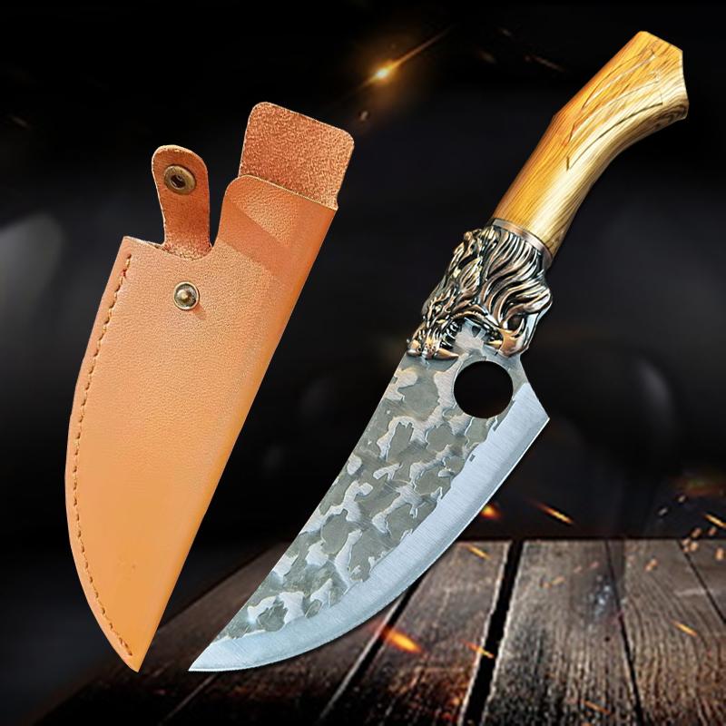 Cutit japonez de bucatarie IdeallStore®, Tiger Claw, 29 cm, maro, teaca piele ecologica - 2 | YEO